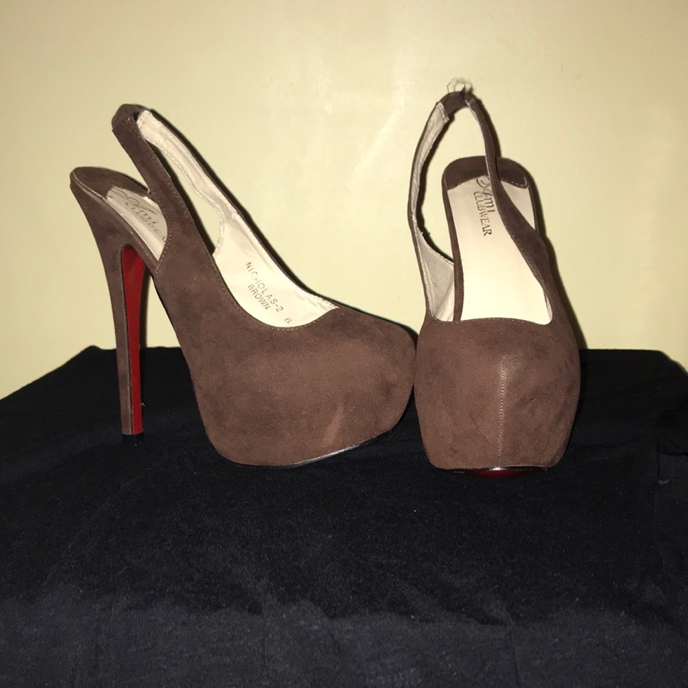 Brown suede heels
